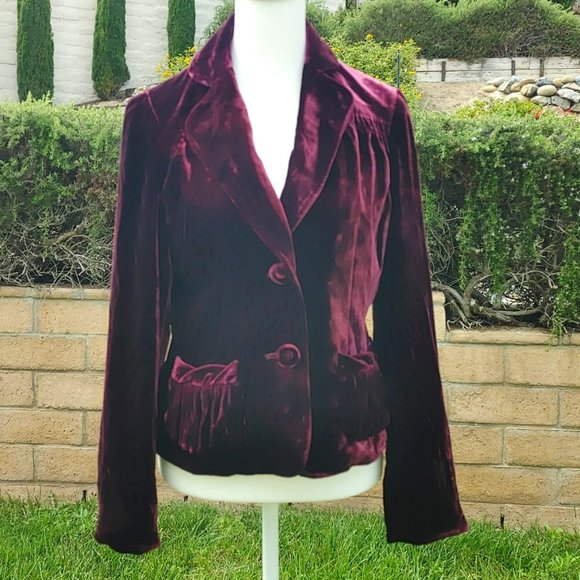 Nine West Velvet Deep Magenta-Burgundy Blazer Jacket. 4 - Picture 1 of 7